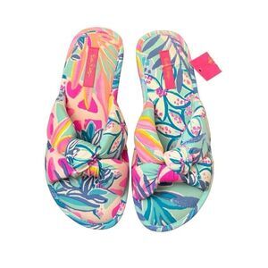 Lilly Pulitzer Pool Slippers Women’s Sea Glass Rainforest Retreat Size S/M